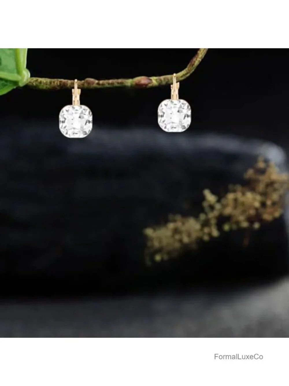 Crystal Square Leverback Earrings Dangle Drop for Brides Women Wedding Jewelry